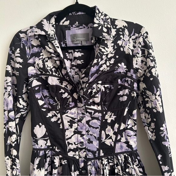 By Anthropologie Purple and Black Floral Corset Shirt Dress - Picture 6 of 10